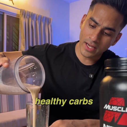 Instagram post by @ashiqsulaiman for Muscletech. Caption reads: Fuel your day with a delicious, protein-packed....