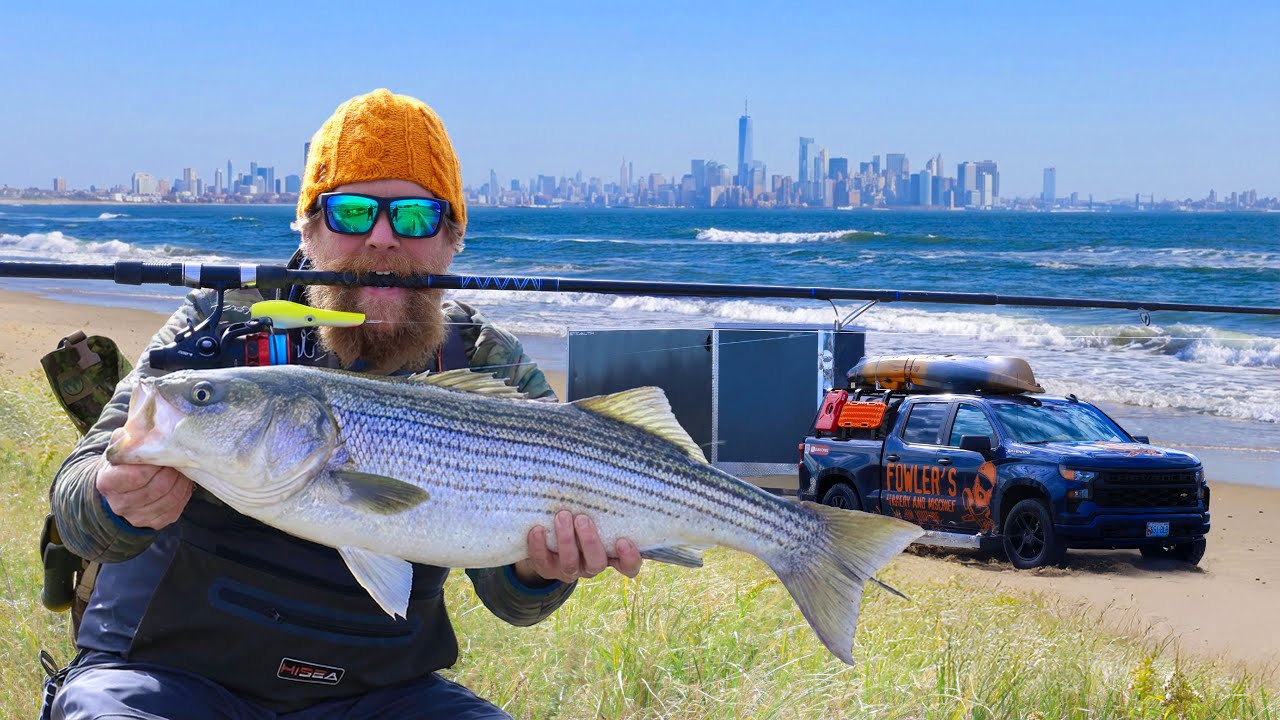 YouTube post by @FowlersMakeryandMischief for Huckberry. Caption reads: Stealth Camp on the Jersey Shore.