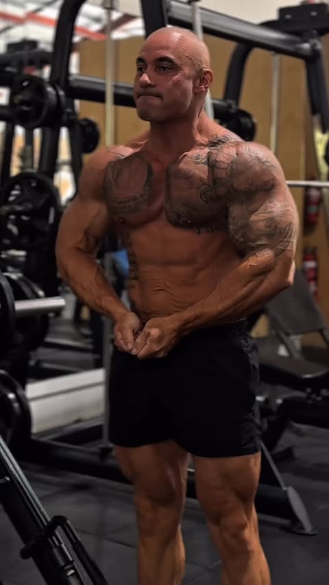 Instagram post by @pat_gymislife for Rule One Proteins. Caption reads: [...] hard. Sweat more. Stay balanced.....