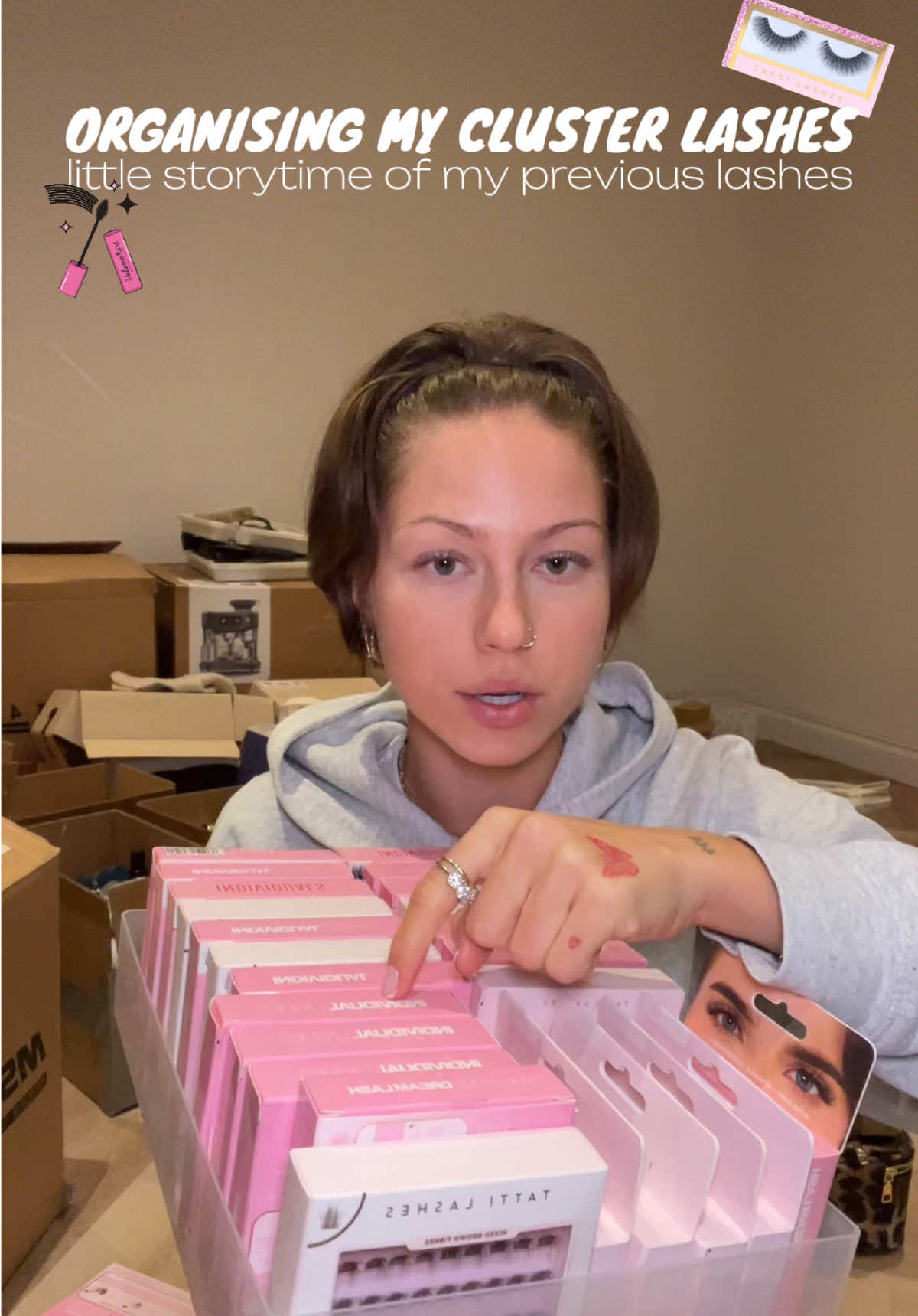 TikTok post by @jocelynmeiere for TATTI LASHES. Caption reads: Finally all my @TATTI LASHES are in one place and....