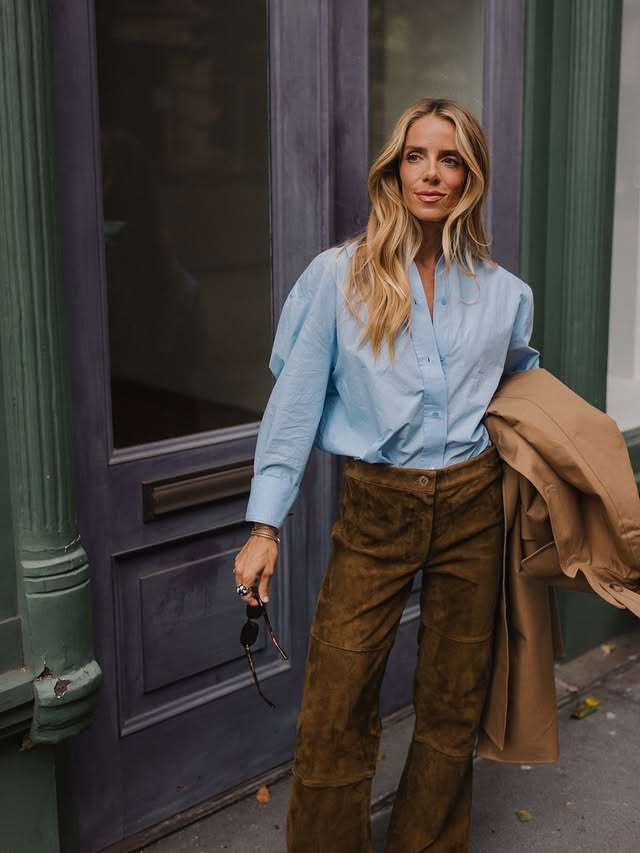 Instagram post by @juliaberolzheimer for Sézane. Caption reads: My quintessential fall staples with the new....