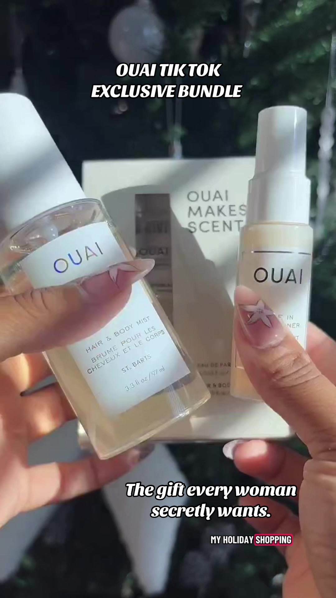TikTok post by @ladietiktokshop for OUAI. Caption reads: [...] without trying” starter kit 😍🎁✨ OUAI....