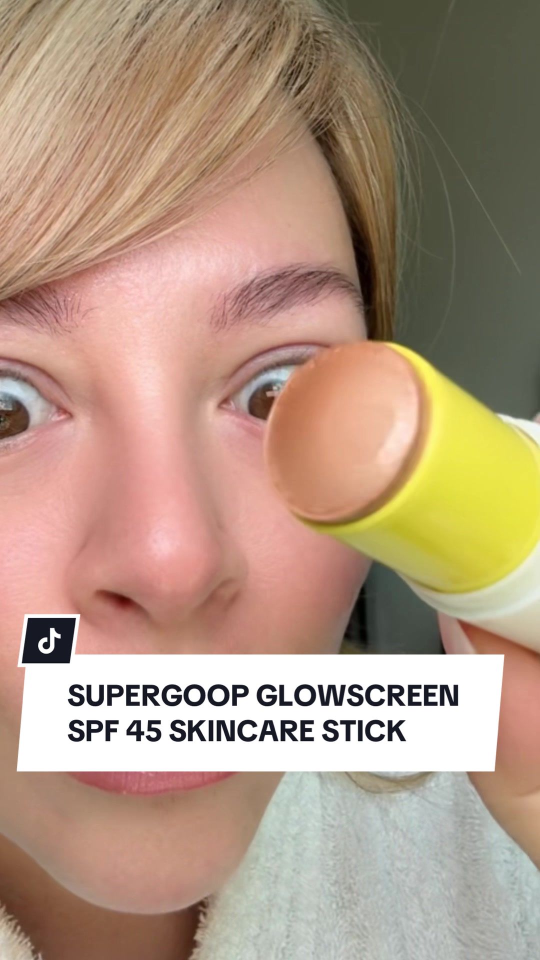 TikTok post by @ablondegirlsambition for Supergoop. Caption reads: [...] shopping cart! #SPFGlow #SuperGoop #SPF....