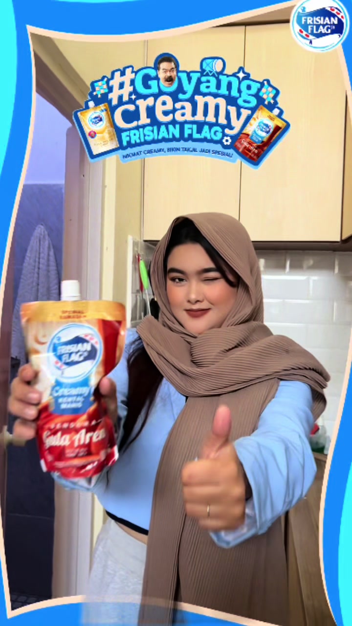 TikTok post by @yawnbeomgyuu for Frisian Flag Indonesia. Caption reads: @Frisian Flag #GoyangCreamyFrisianFlag Ngabuburit....