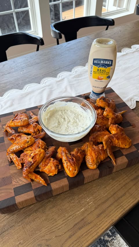 Instagram post by @samanthabauchmann for Hellmann’s Mayonnaise. Caption reads: [...] WINGS + BLUE CHEESE DIP with....