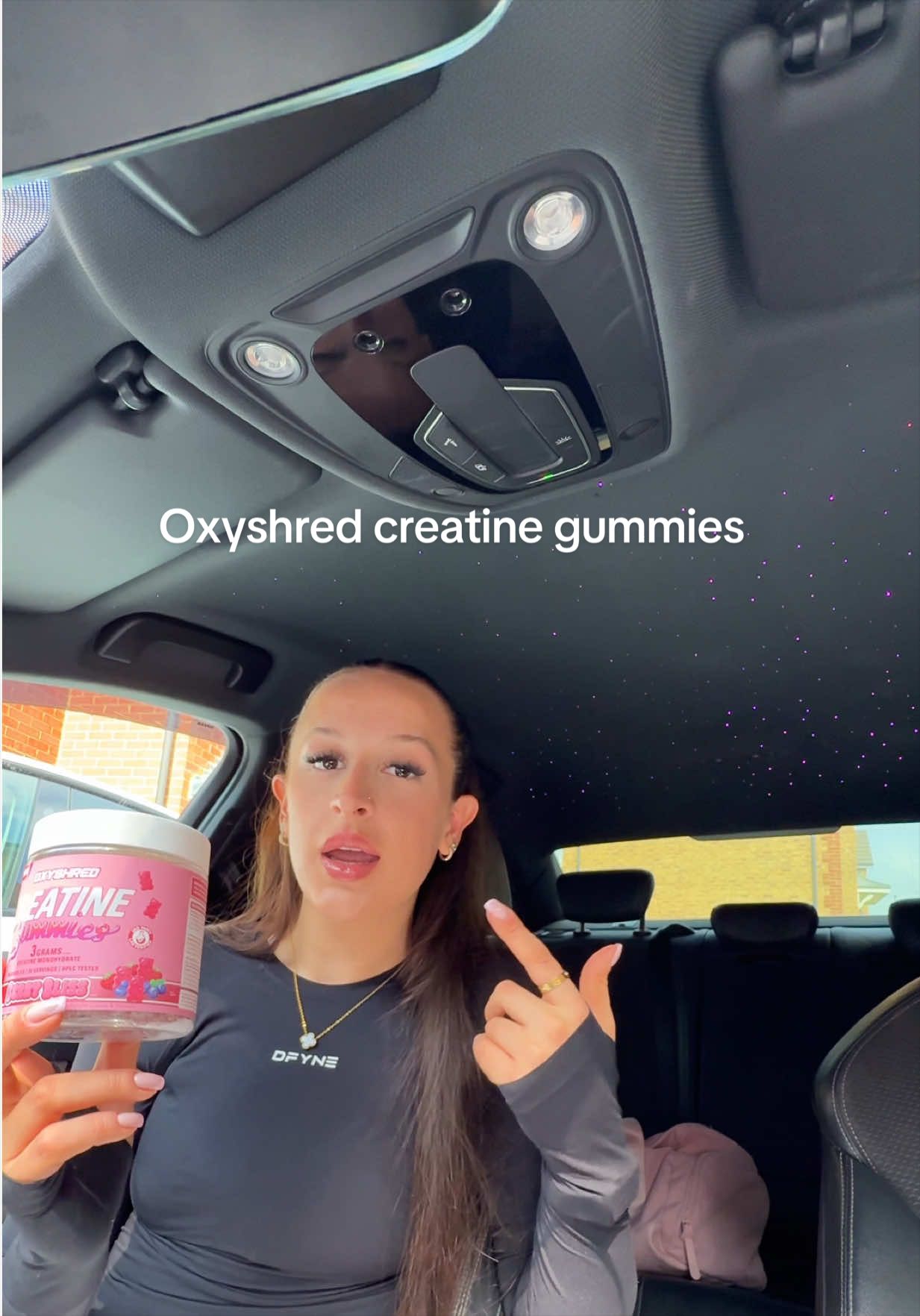TikTok post by @lucycookfitness for EHPlabs. Caption reads: Oxyshred creatine gummies @ehplabs @ehplabsuk....