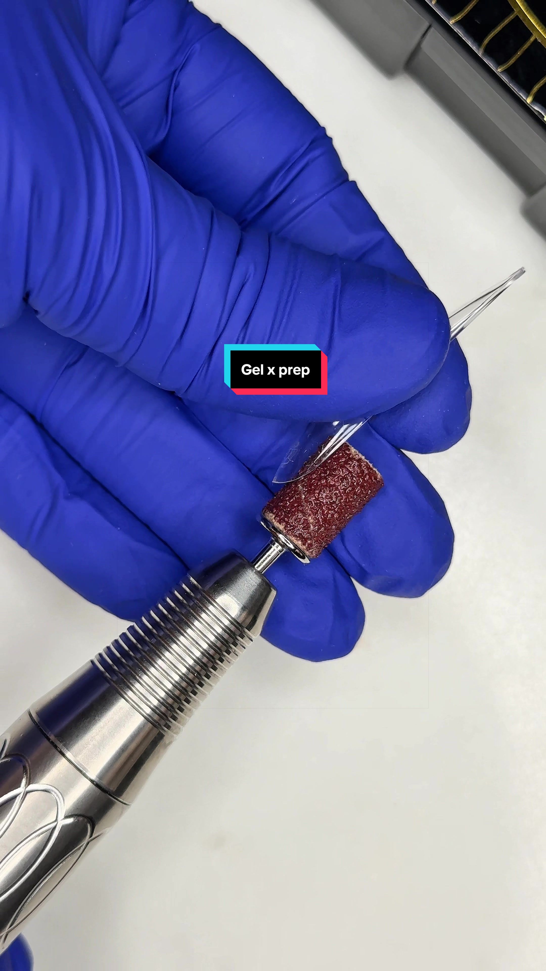 TikTok post by @azalexglam for Après Nail. Caption reads: Gel x tips for prep by chemically etching 💅🏻....