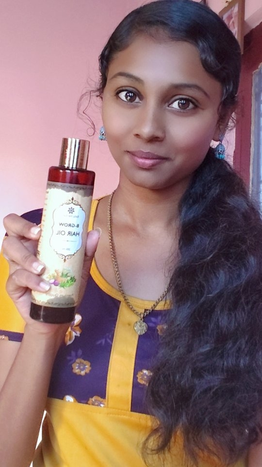 Instagram post by @sakthi_influencer_zone for Balu Herbals. Caption reads: @Baluherbals B-grow hair oil , ayurvedic, [...].