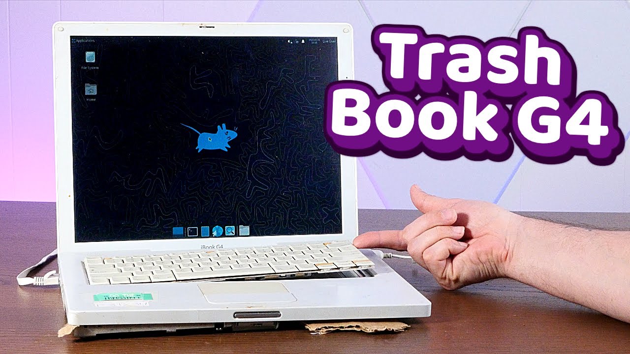 YouTube post by @ActionRetro for PCBWay. Caption reads: Behold, the TrashBook G4!.