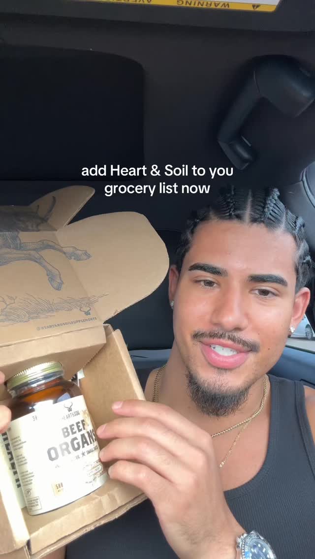 Instagram post by @ralphyperdomo for Heart & Soil. Caption reads: Get your 100% grass finished Beef Organs 🥩 now....