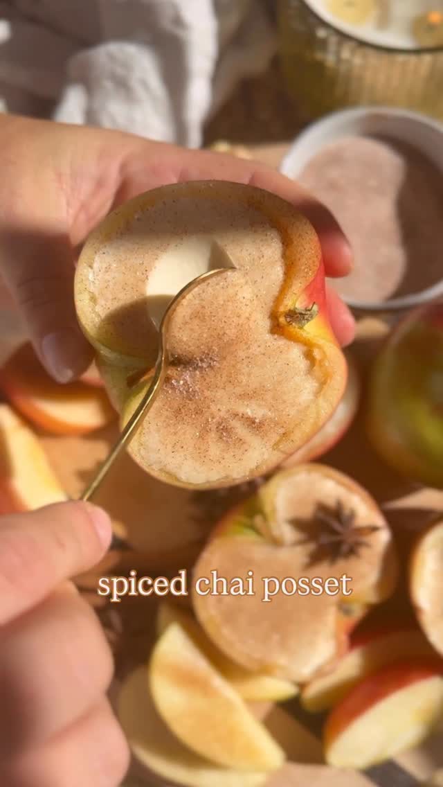 Instagram post by @what_mollymade for Fresh Thyme. Caption reads: Creamy chai posset served inside apples 🍎 This....