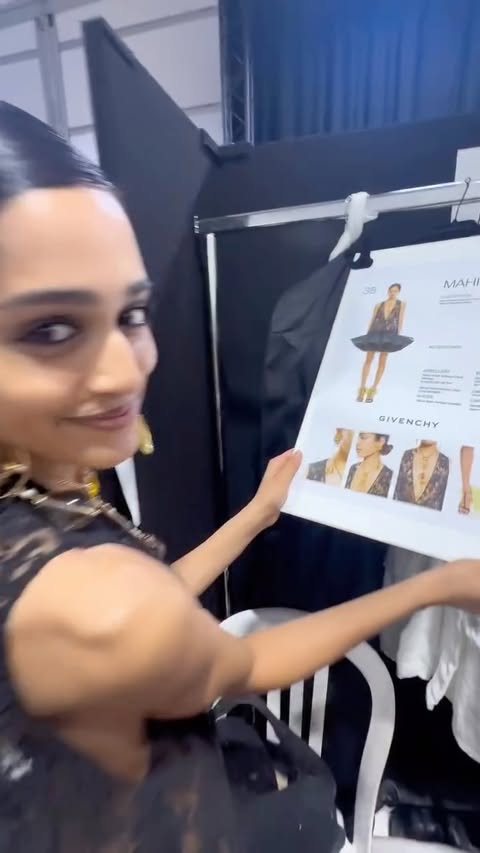 Instagram post by @mahikabra for GIVENCHY. Caption reads: Walked @givenchy in the most beautiful look🥹🖤.
