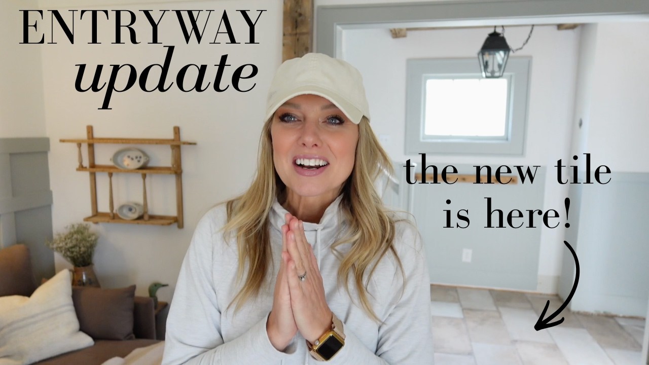 YouTube post by @PineandProspectHome for Birch. Caption reads: [...] entryway with brand new tile! Thank you....