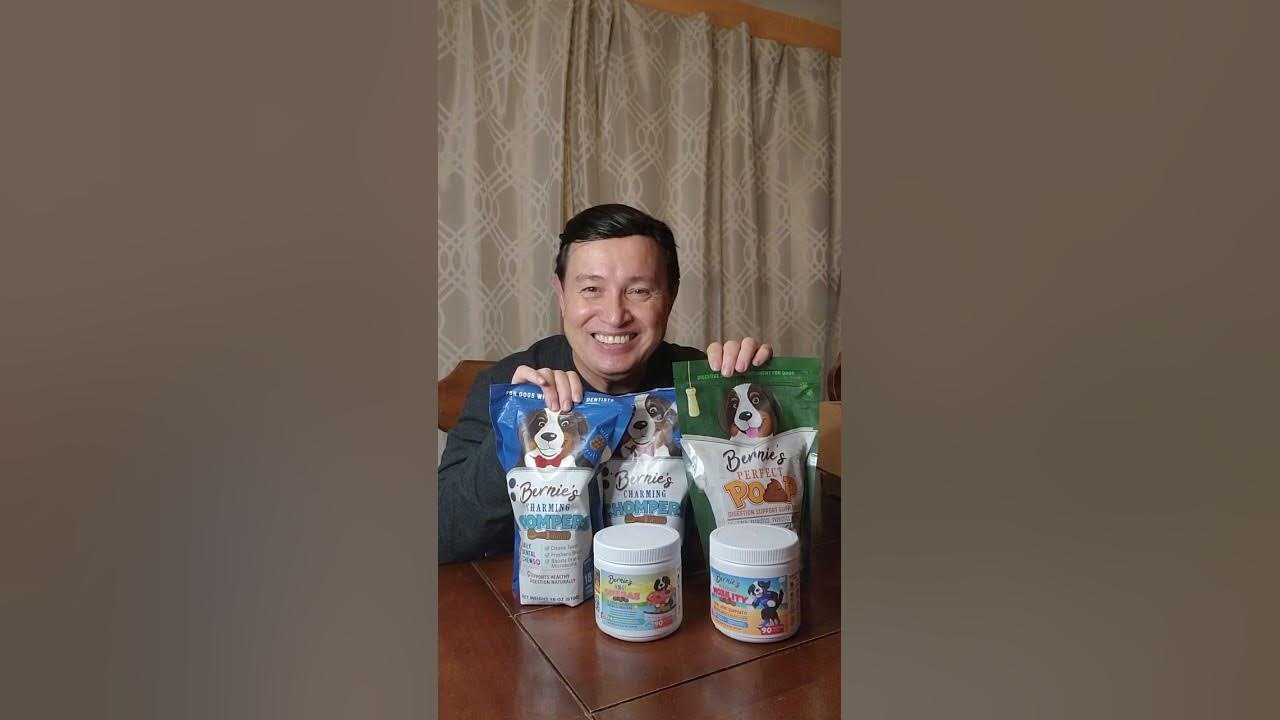 YouTube post by @LesSancho for Bernie's Best. Caption reads: Bernie's Best makes science-backed dog supplements....