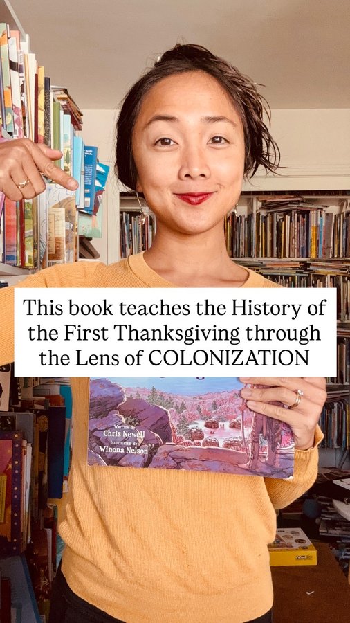 Instagram post by @maistorybooklibrary for Scholastic. Caption reads: A reminder that when it comes to learning history,....