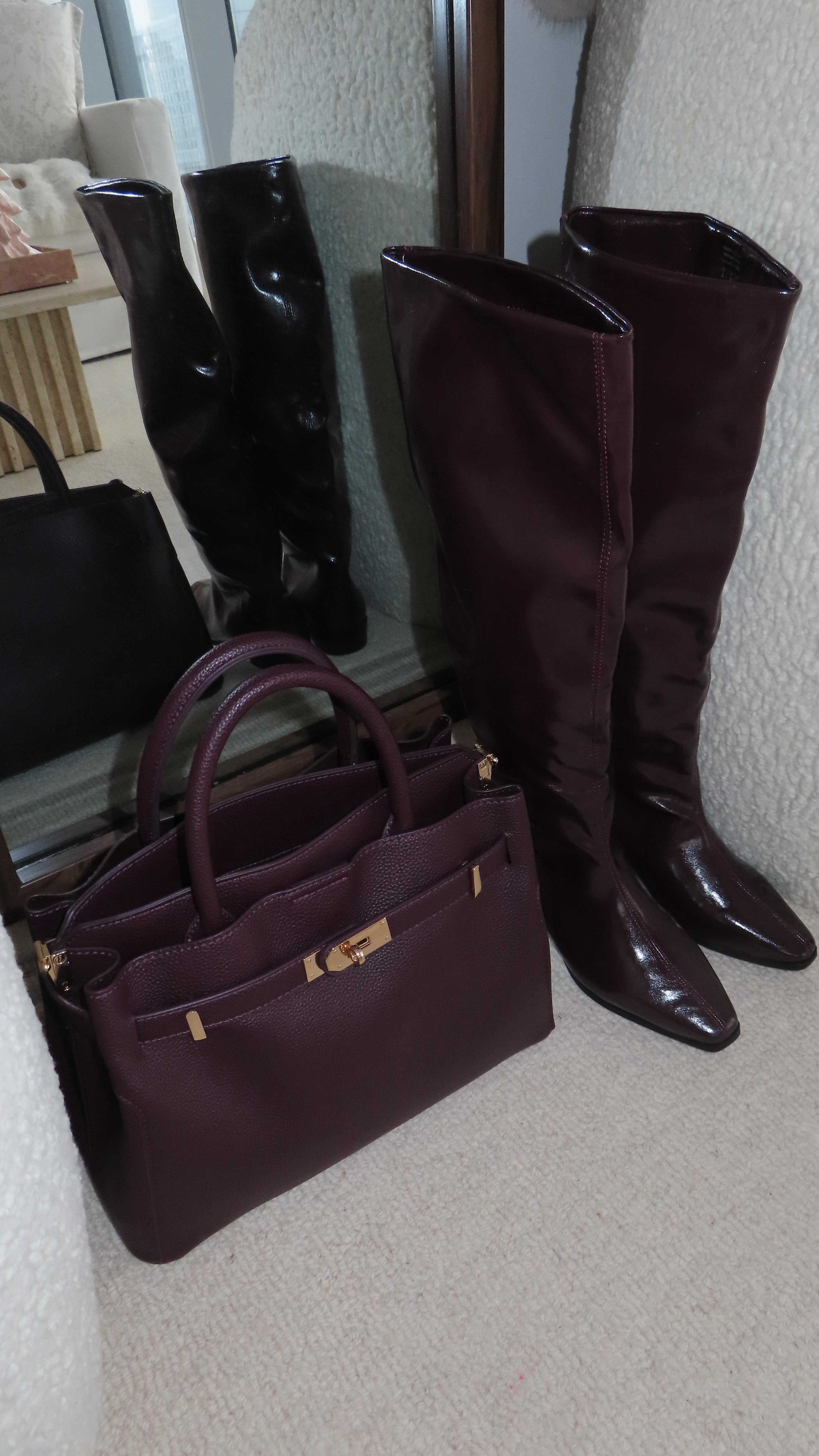 Instagram post by @ssandrineseguin for callitspring. Caption reads: fall ootd 🍂👢☕️👜 @callitspring #generationspring....