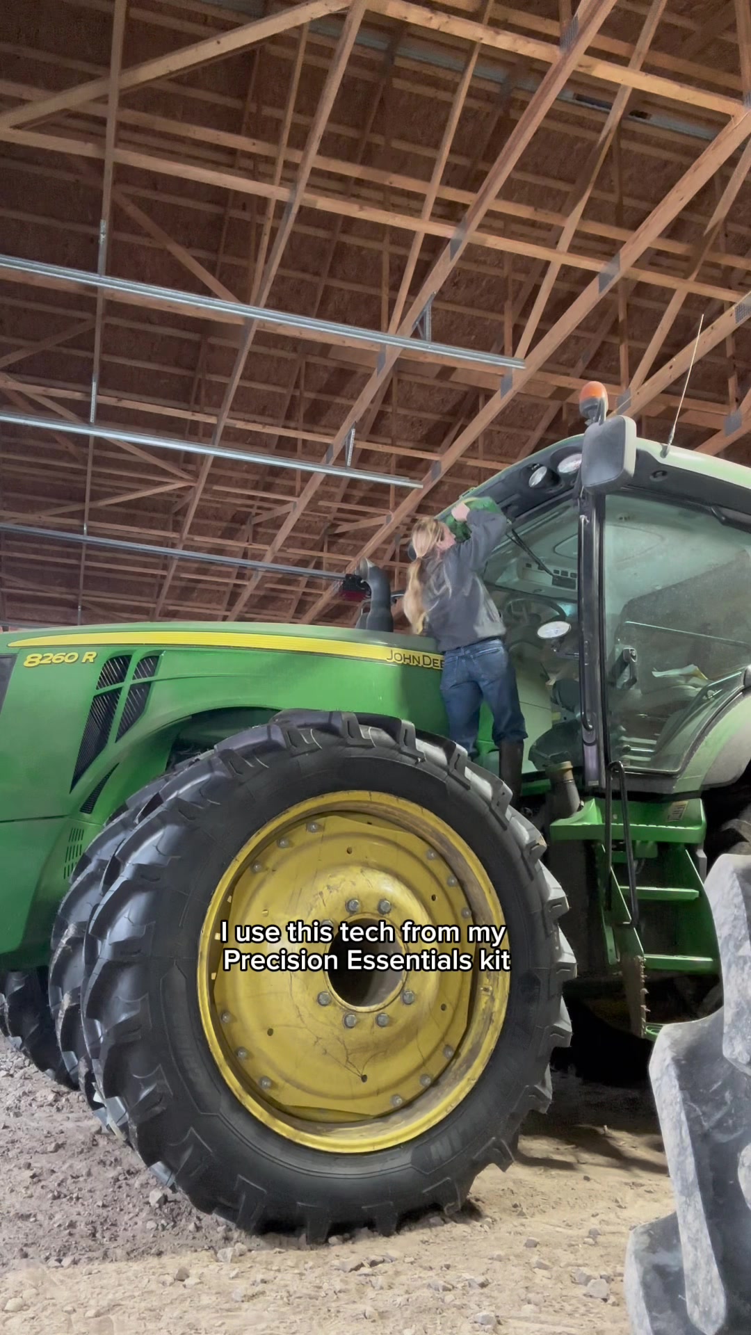 TikTok post by @farmwithzoe for John Deere. Caption reads: I use my tech in the @John Deere Precisions....