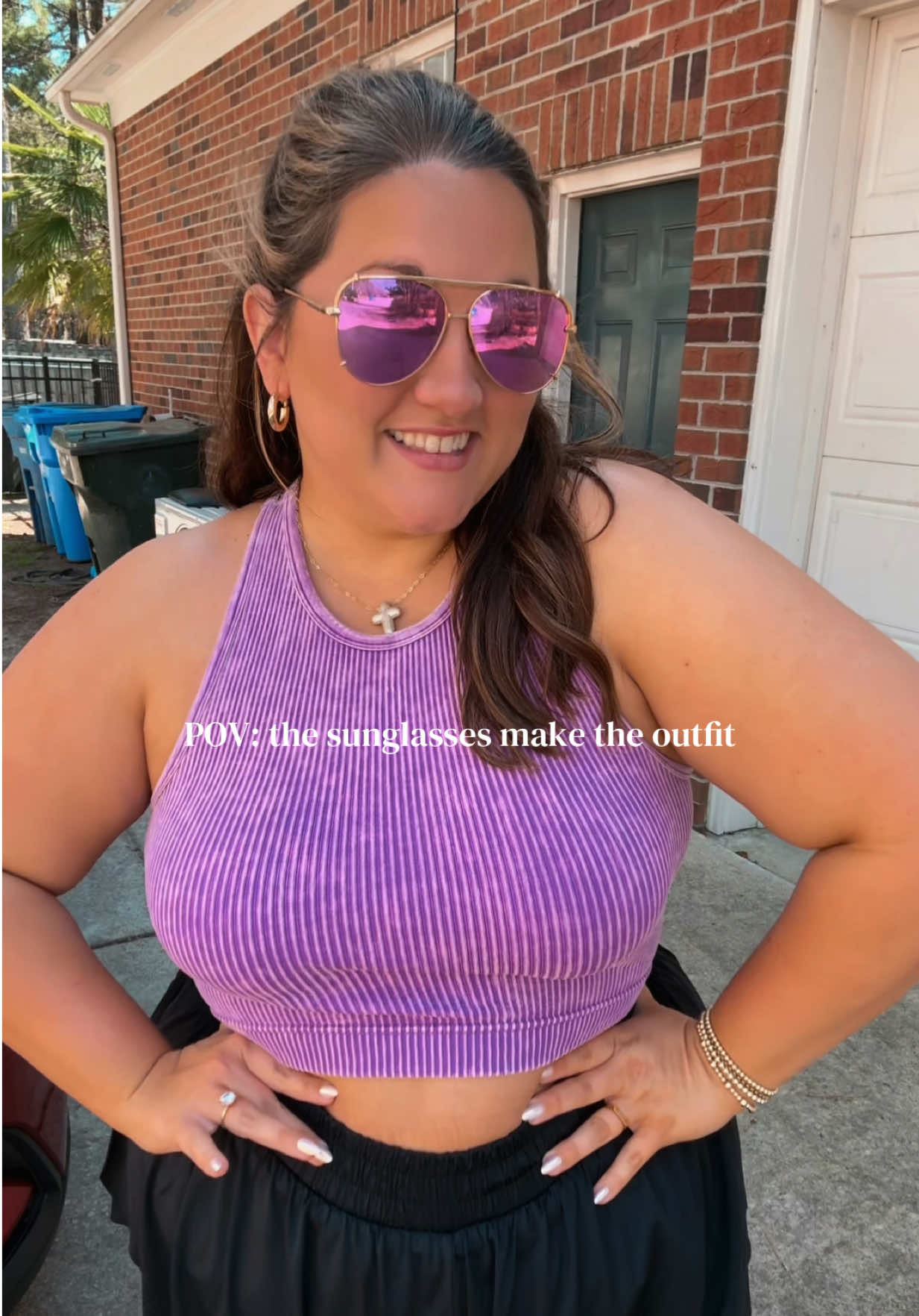 TikTok post by @thebrightestofthebunch for Dax Eyewear. Caption reads: [...] #aviatorsunglasses #ootd #outfitideas @Dax....