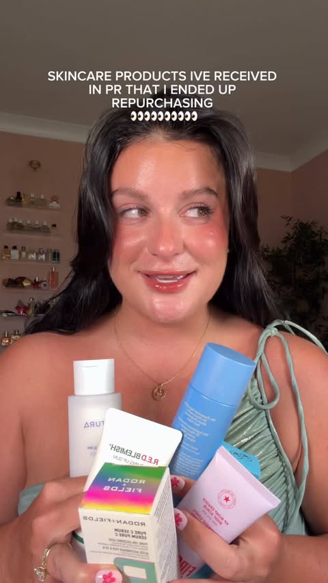 Instagram post by @taylorbosmann for First Aid Beauty. Caption reads: skincare products i’ve received in pr that I ended....