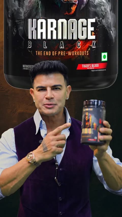 Instagram post by @sahilkhan for Bigmuscles Nutrition. Caption reads: [...] @karnagethepre 

#Bigmusclesnutrition....