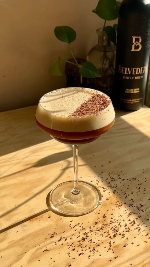 Instagram post by @jarbae for Belvedere Vodka. Caption reads: Perfecting the Batched Espresso Martini ☕️

#Ad21+....