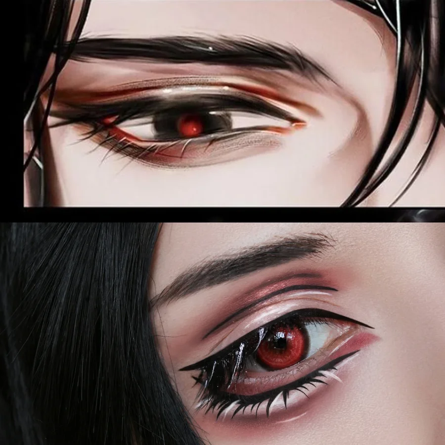 Instagram post by @teme_sasu for UNIQSO. Caption reads: Tried out Hua Cheng’s makeup 🙈
He’s such a....