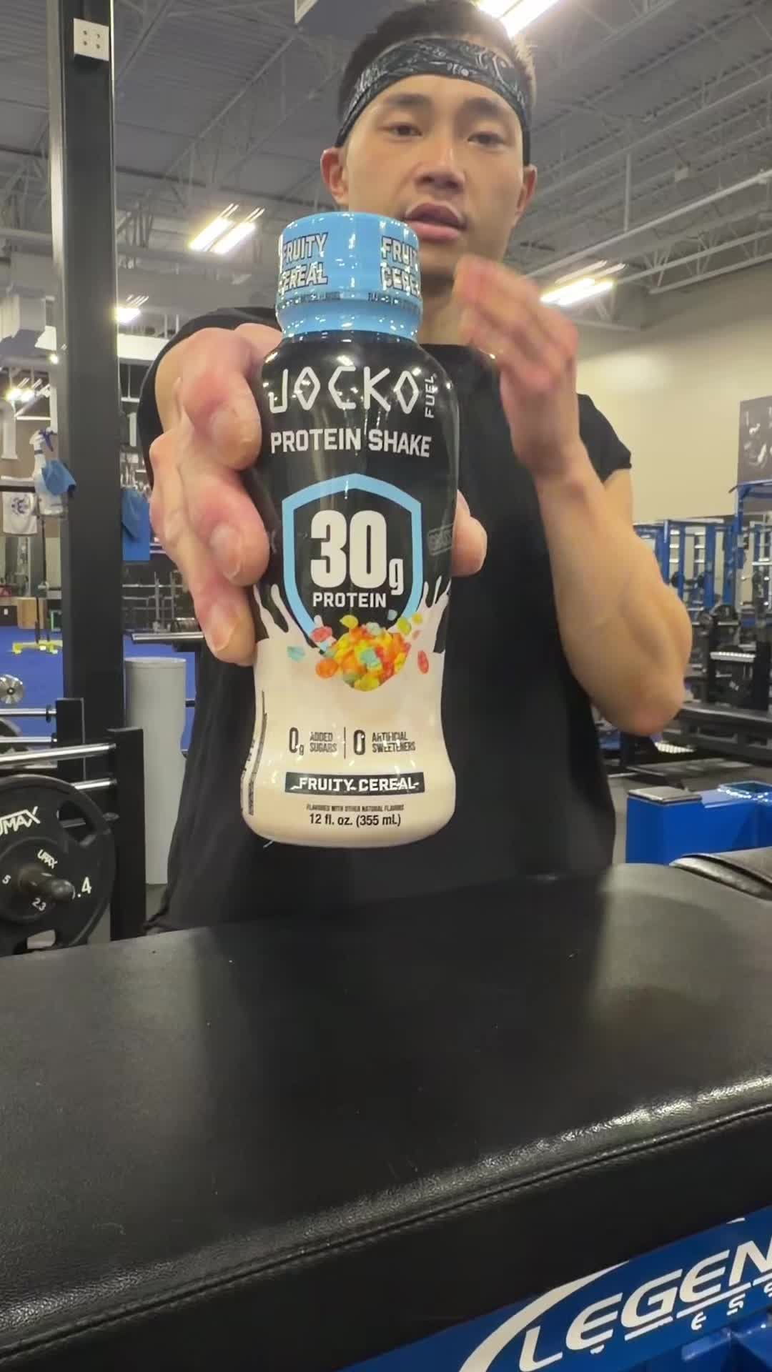 TikTok post by @j_jungy for JOCKO FUEL. Caption reads: Fruity Cereal Protein RTD by @JOCKO FUEL....