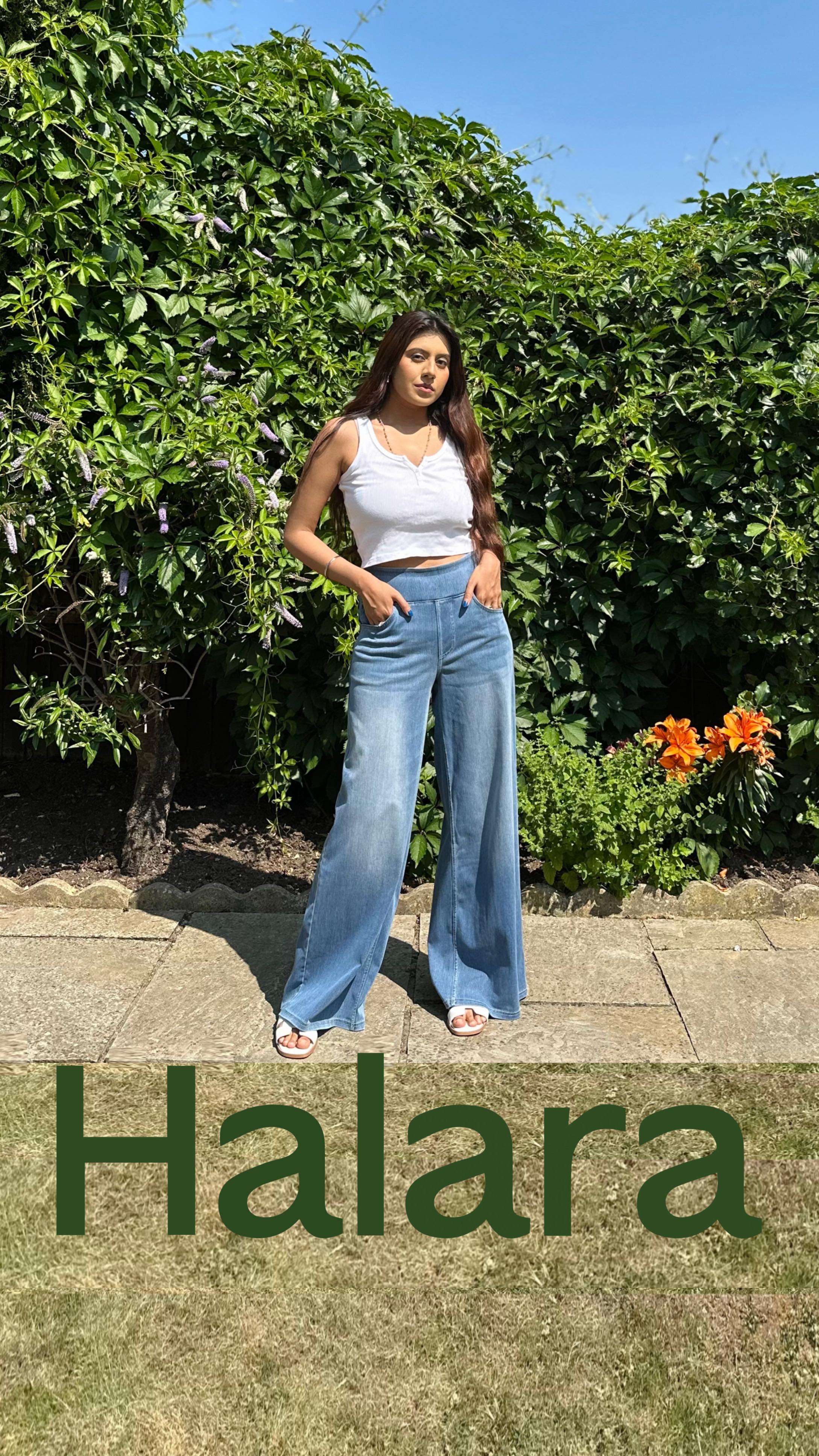 Instagram post by @mahisarna for Halara. Caption reads: 👖 @halara_official Denim that does it all ✨ 

💎....