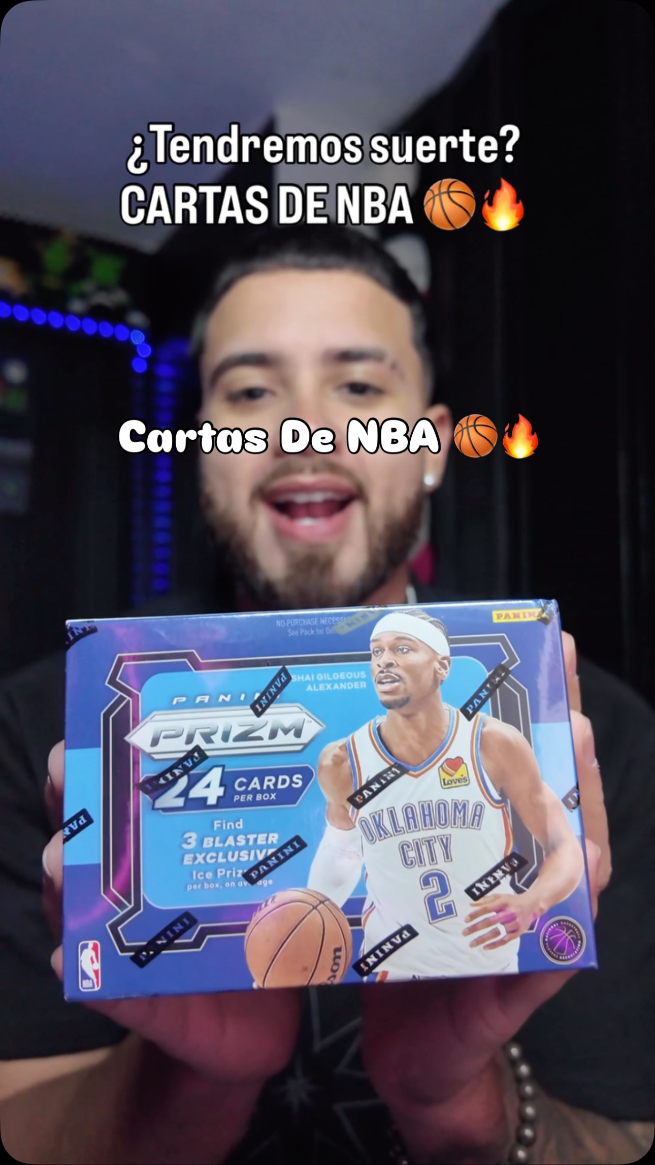 Instagram post by @kev123pr for Panini America. Caption reads: En el próximo vídeo vamos abrir las Optic Panini....