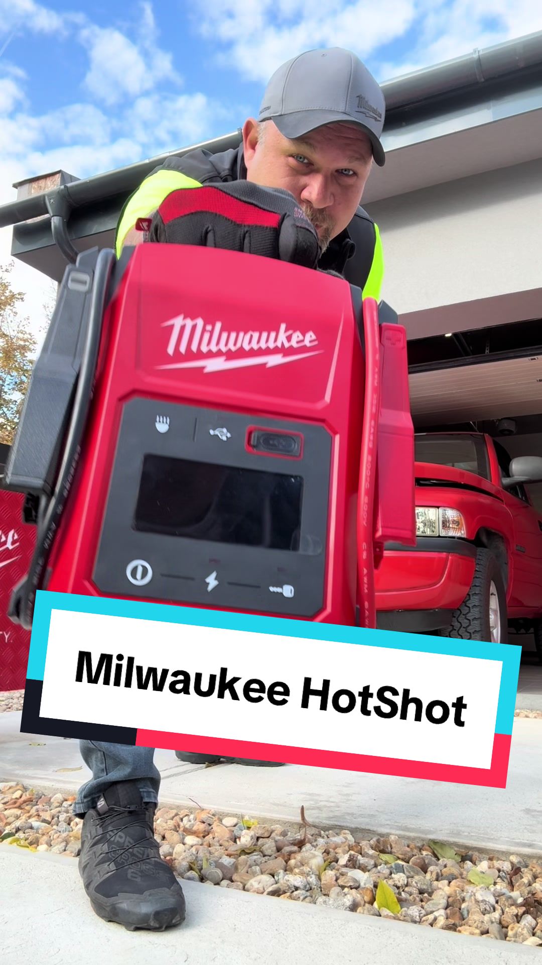TikTok post by @mancave_hungary for Milwaukee Tool. Caption reads: Milwaukee JS2000 HotShot Jumpstarter @Milwaukee....