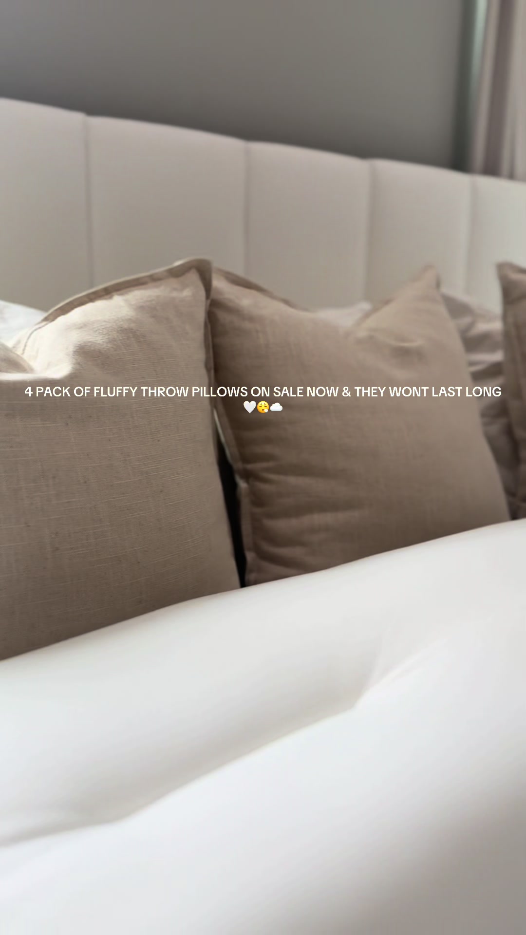 TikTok post by @yulissaas_ for Lux Decor Collection. Caption reads: [...] pillows on sale right now ☁️🤍😴 @Lux Decor....