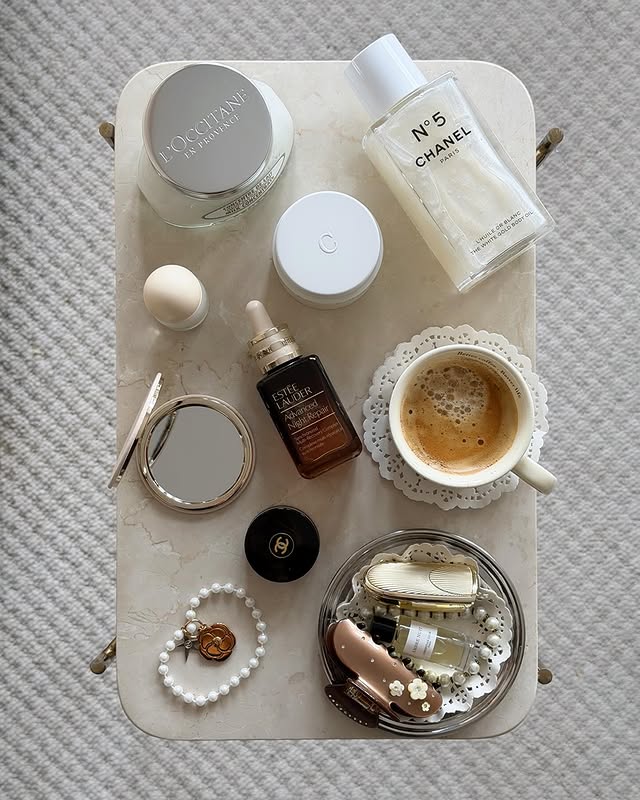Instagram post by @sheslora_ for Chantecaille. Caption reads: [...] Products: @esteelauderuk ANR serum*....