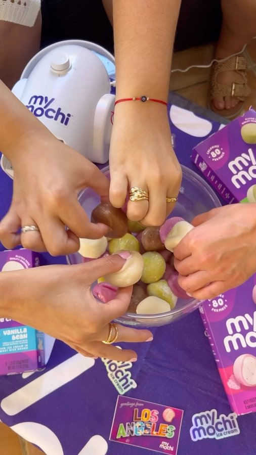 Instagram post by @foodsmiami for My/Mochi. Caption reads: 🍡MAKING A “MOCHI SALAD” FOR NATIONAL ICE CREAM....