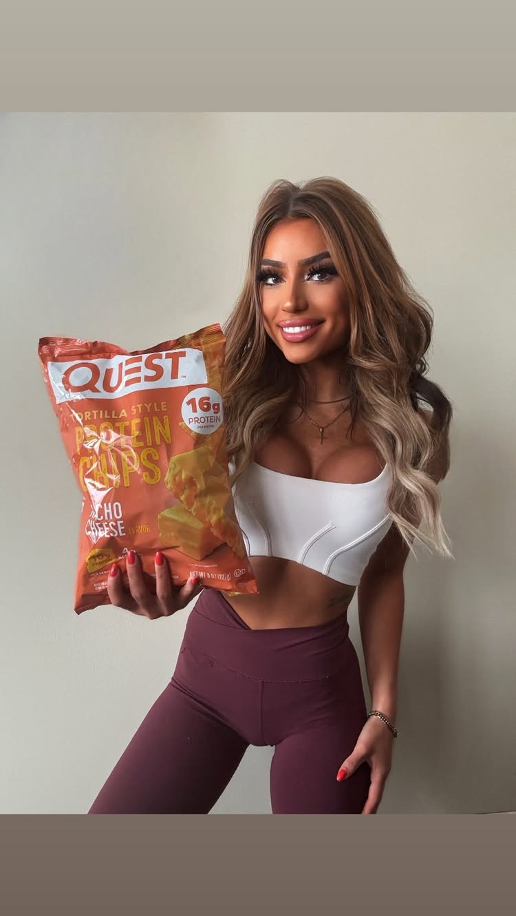 Instagram post by @alicetrell_ for Quest Nutrition. Caption reads: fueling your day with high-protein snacks keeps....