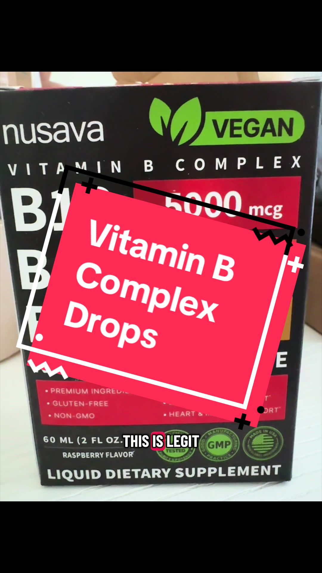 TikTok post by @kapuamaeole77 for Nusava. Caption reads: @NusavaOfficial vitamin B complex drops pack the....