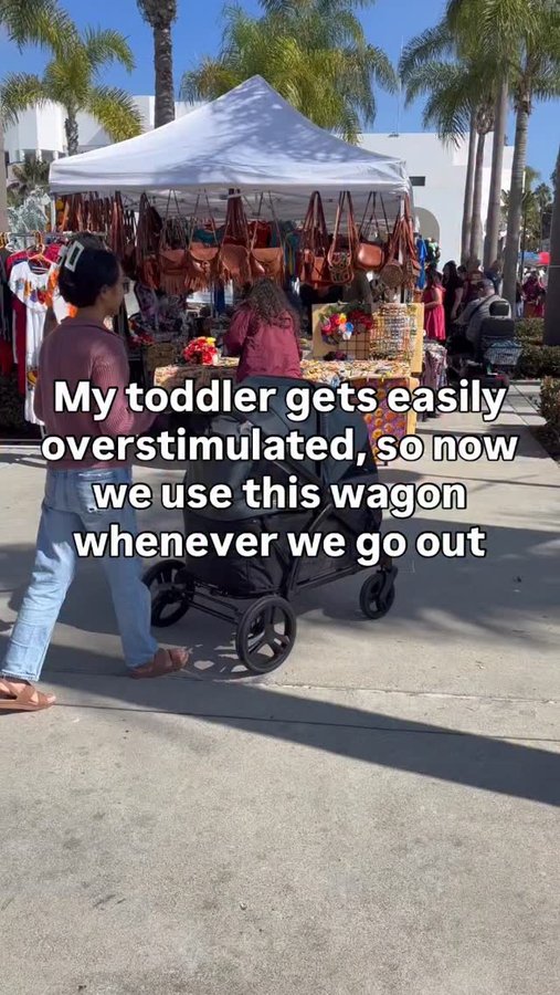 Instagram post by @maistorybooklibrary for Baby Trend. Caption reads: [...] PRO 2-in-1 Stroller Wagon from @babytrend....