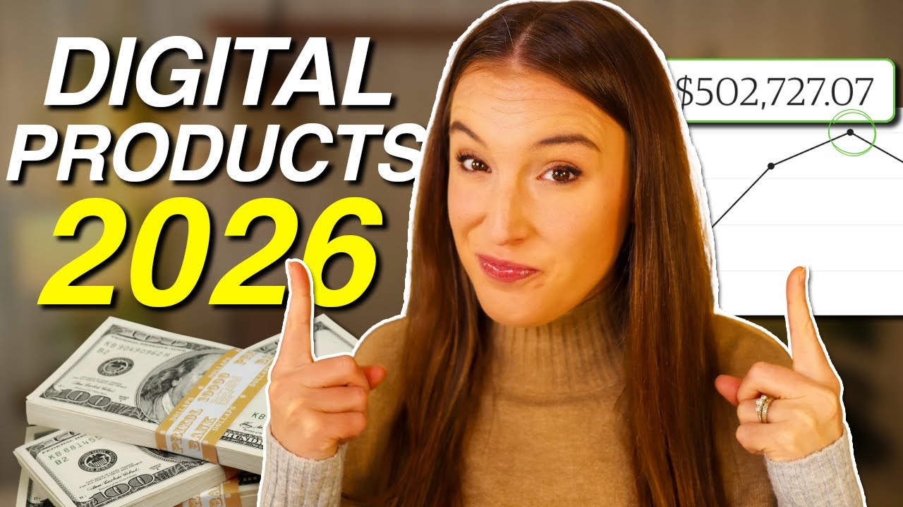 YouTube post by @KateHayes for Creative Fabrica. Caption reads: How to Sell Digital Products in 2026 (With a $0....