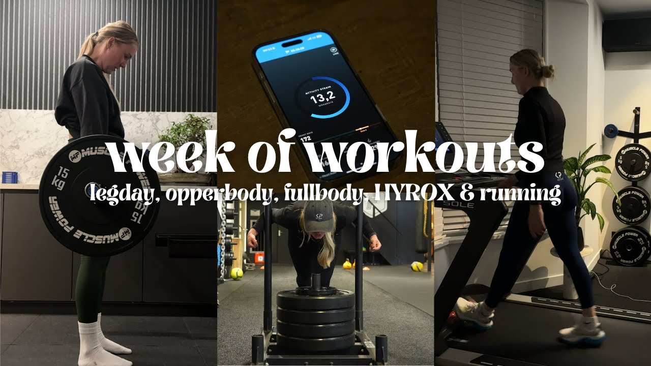 YouTube post by @kpactive for mymuesli. Caption reads: WEEK OF WORKOUTS: hybrid training - running, legs,....