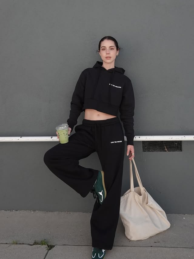 Instagram post by @adelaidekane for Live The Process. Caption reads: [...] Also these sweats are mad cute....