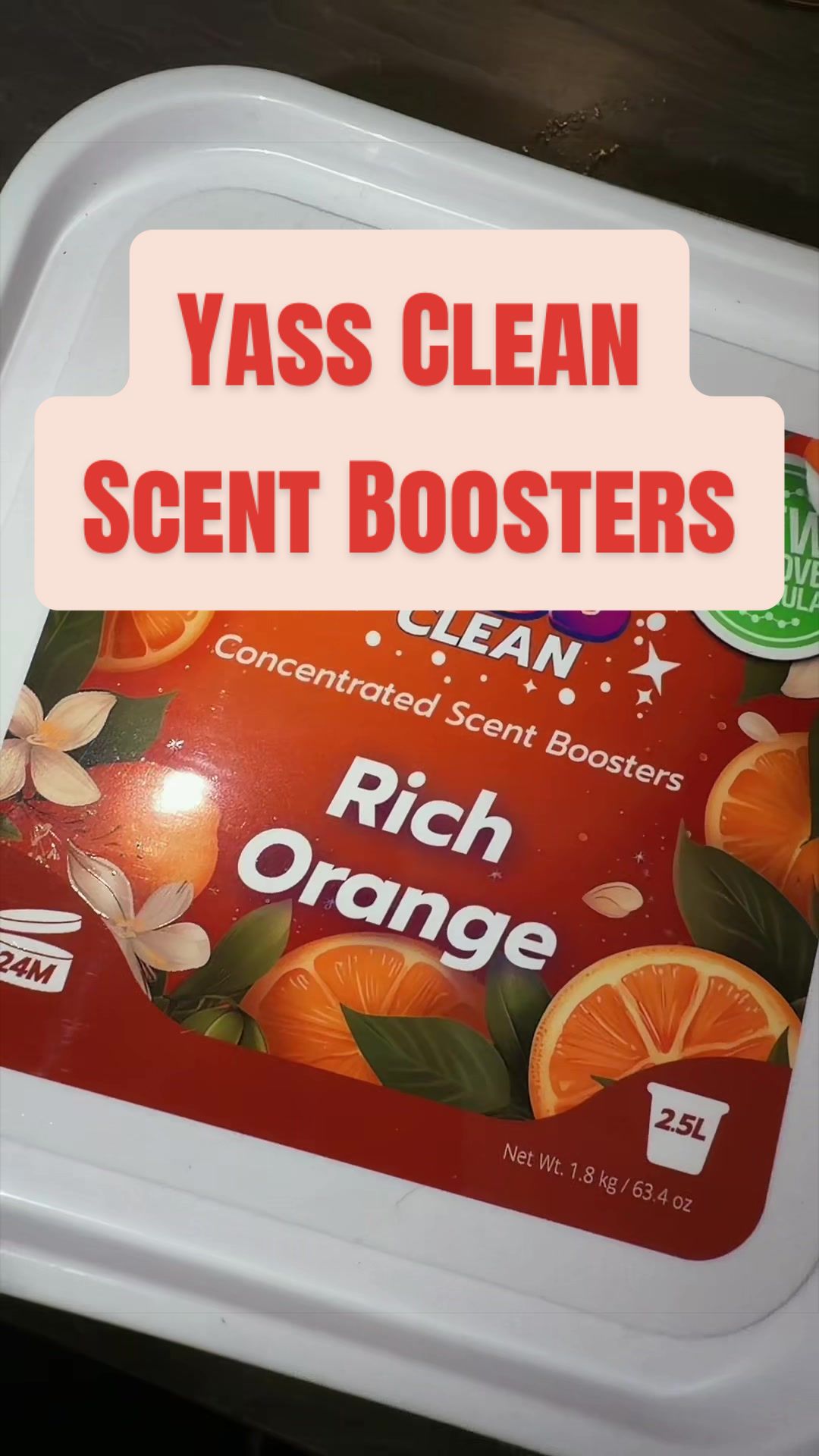 TikTok post by @sammylifecaptured for Yass Clean. Caption reads: Yass clean scent boosters in Rich Orange 🍊 @Yass....