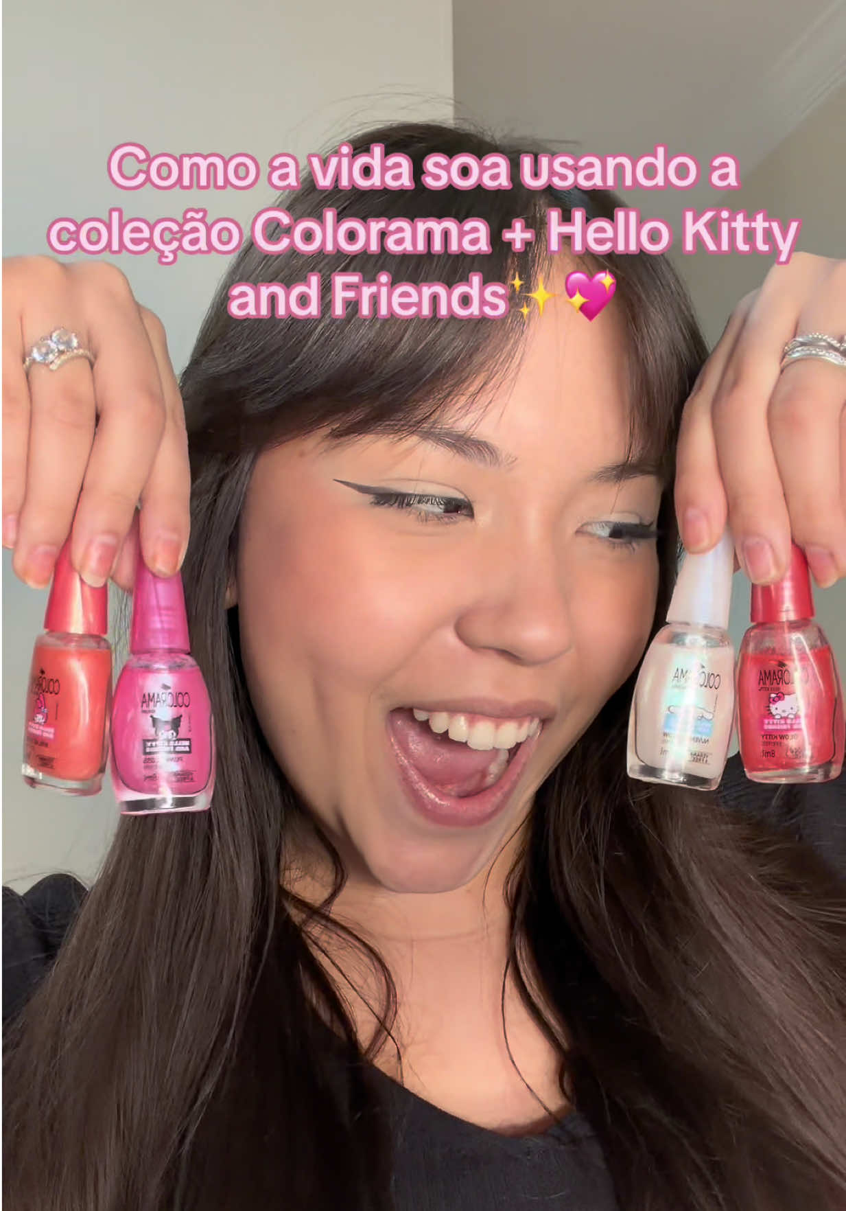 TikTok post by @mihtanino for Esmalte Colorama. Caption reads: [...] #ColoramaBrilhaMaisEntreAmigas @Esmalte....