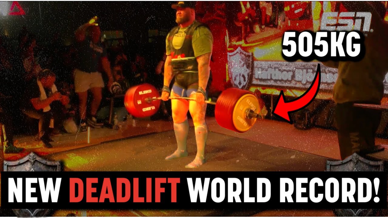 YouTube post by @BigLozOfficial for – Cerberus Strength. Caption reads: Hafþór Björnsson Deadlifts 505KG | New Deadlift....