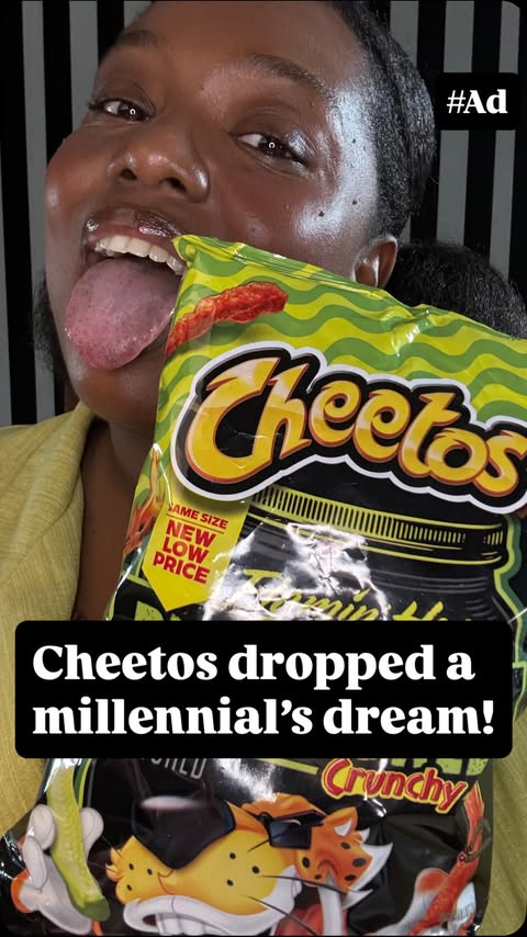 Instagram post by @theemakethatmagic for Cheetos. Caption reads: #Ad @cheetos just dropped a millennial’s chaotic....