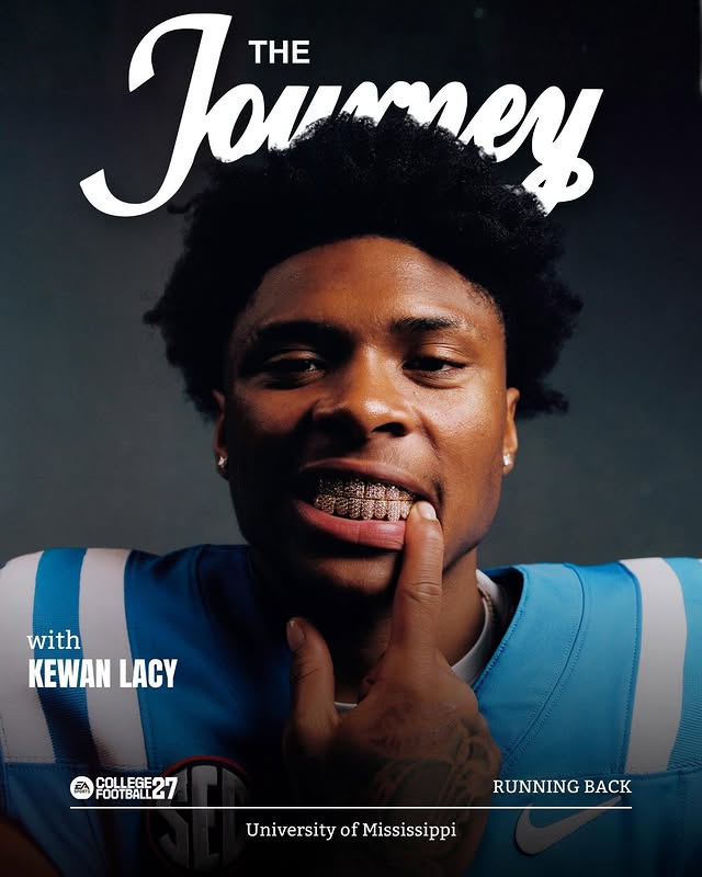 Instagram post by @hottytoddyrecruiting for EA SPORTS College Football. Caption reads: Kewan Lacy aka Mr. BTA — 2027 EA Sports CFB Cover....