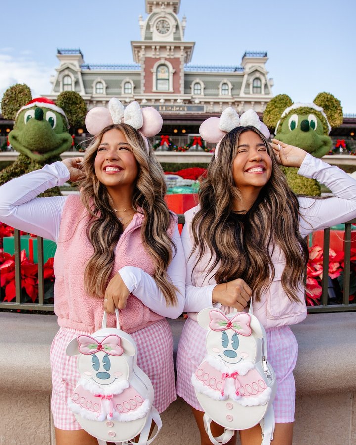 Instagram post by @thekingdomtwins_ for FUN.com. Caption reads: My snowman and me🤍☃️🩷 

Backpacks: @fundotcom_ /....