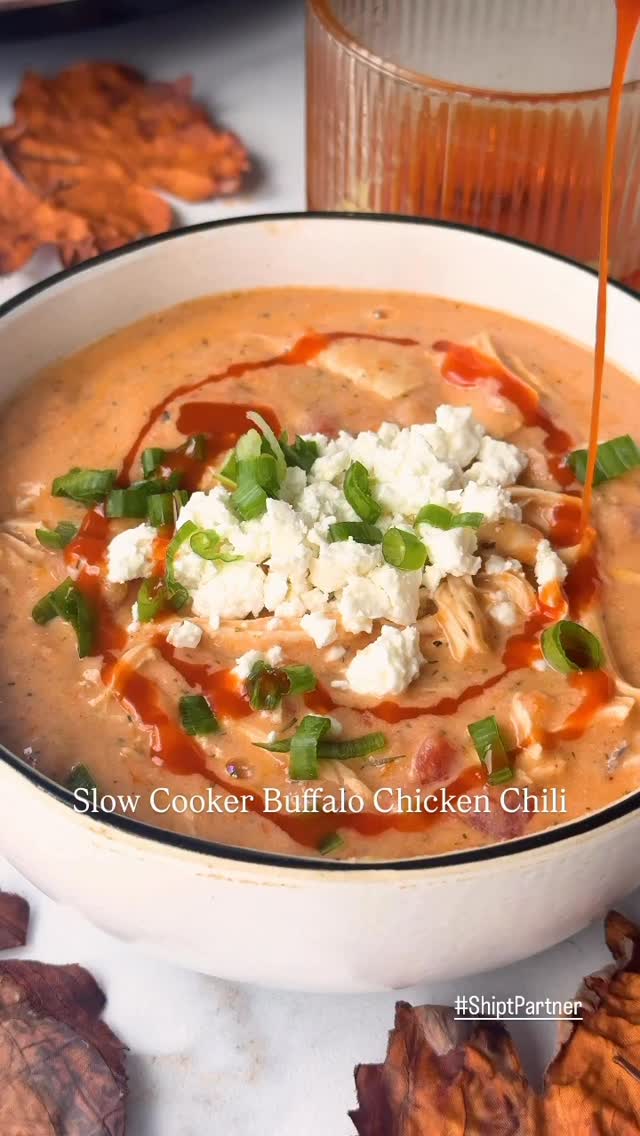 Instagram post by @wellplated for Shipt. Caption reads: SLOW COOKER BUFFALO CHICKEN CHILI 🔥Creamy, spicy,....
