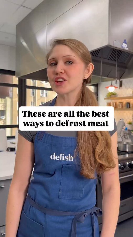 Instagram post by @taylorannspencer for Delish. Caption reads: It’s SO important to properly defrost your meats....