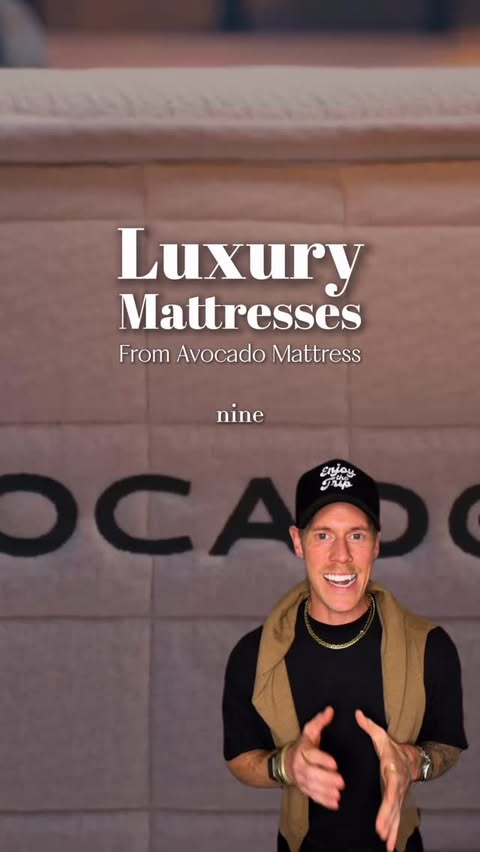 Instagram post by @calebulf for Avocado Green Mattress. Caption reads: @avocado.green makes the most sustainable luxury....