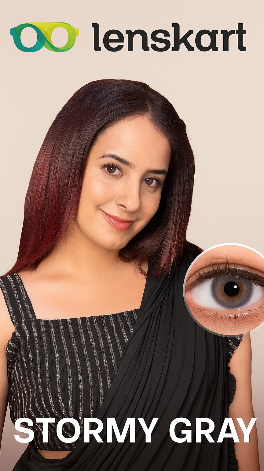 Instagram post by @meetbaggaa for Aqualens. Caption reads: Starting my Diwali look with Stormy Grey lenses —....