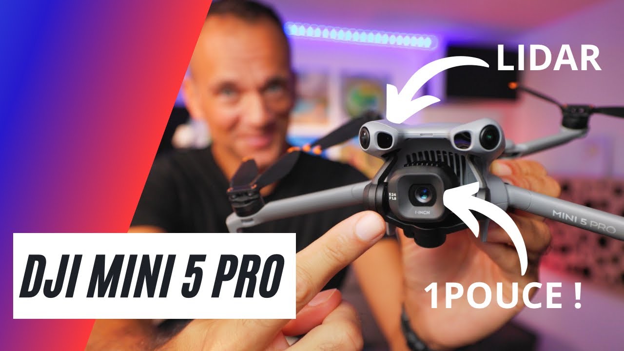 YouTube post by @MonSport06 for Podia. Caption reads: DJI Mini 5 Pro: the almost perfect drone... (test....